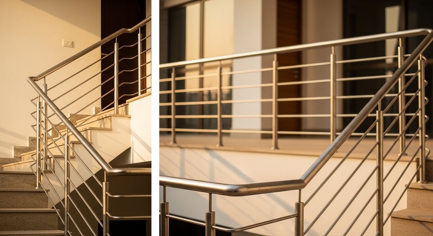 SS304 modular round balustrade horizontal bar railing