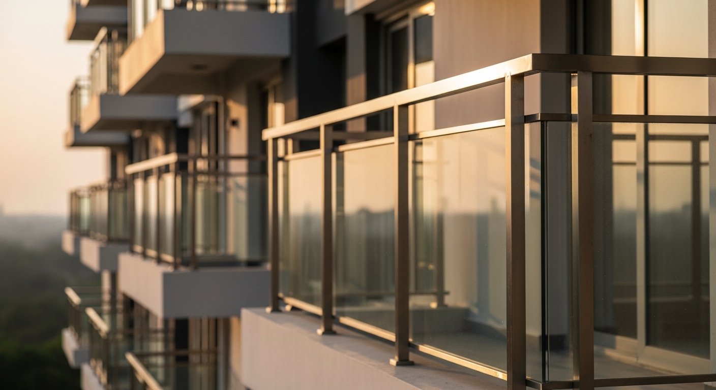 Balcony railing Hyderabad SS304 glass apartment villa by Sun Railings