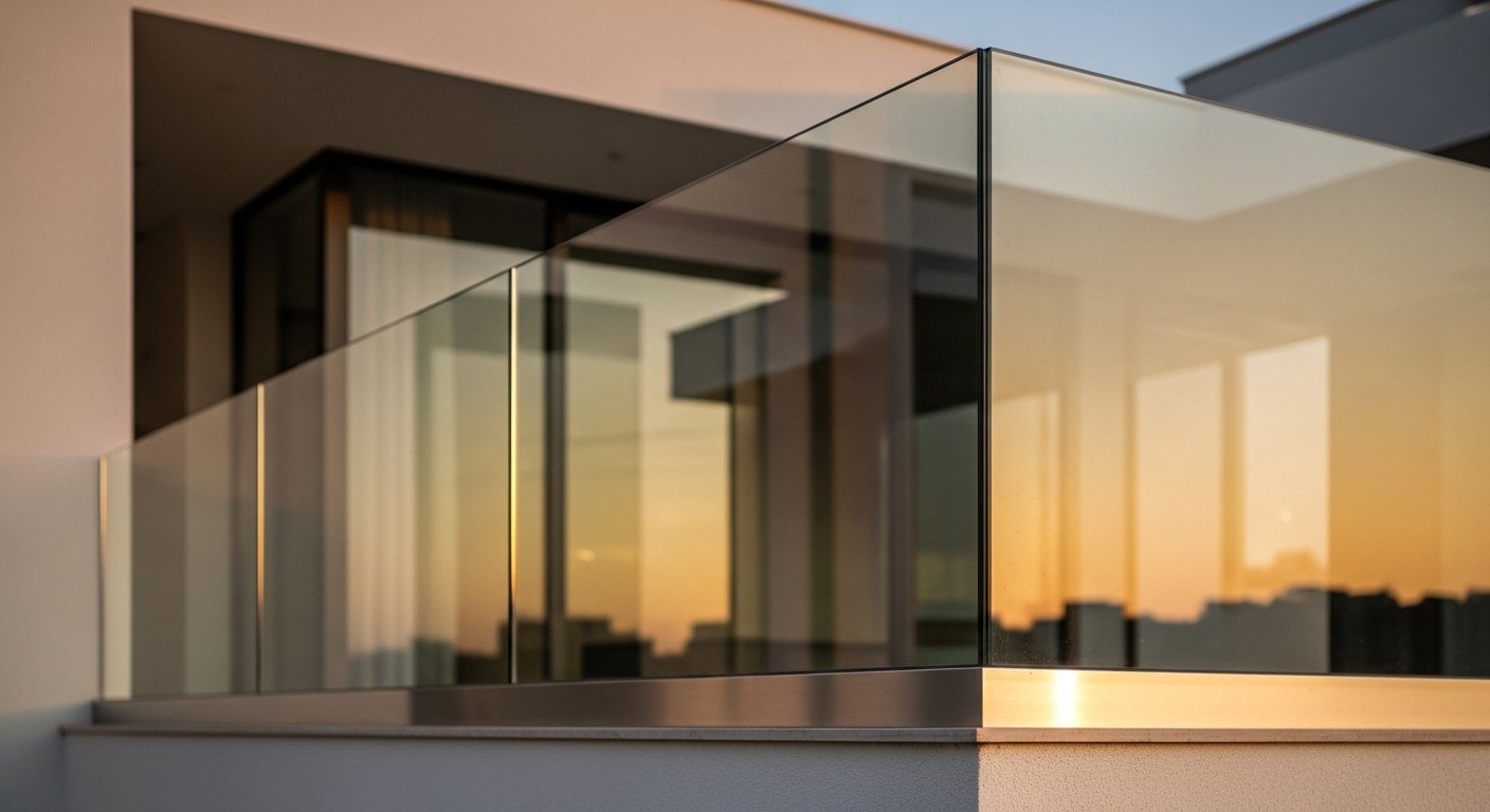Frameless glass railing Hyderabad IS 2553 compliant system fabricated by Sun Railings Jeedimetla