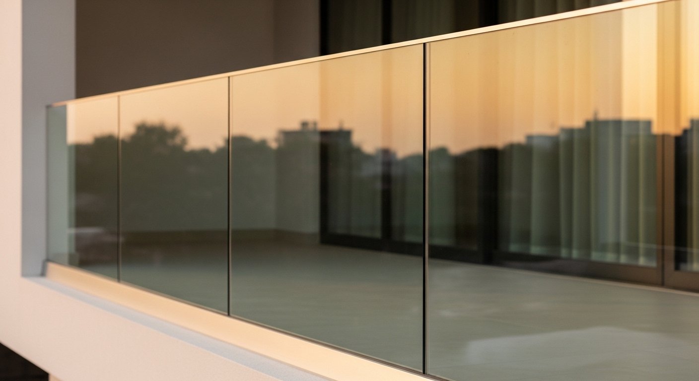 Frameless glass railing spigot mount system on a terrace in Hyderabad by Sun Railings