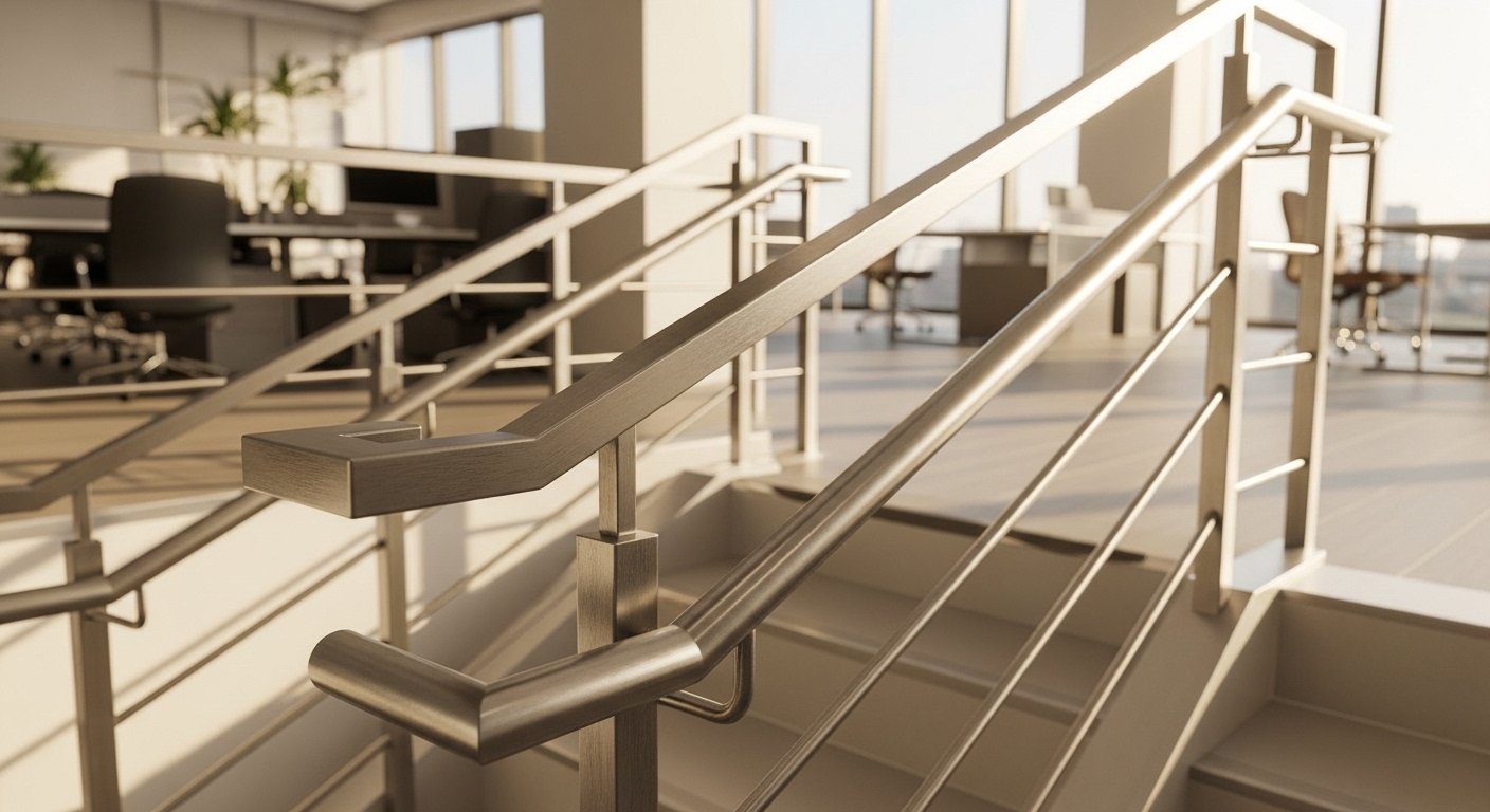 SS316 hospital corridor staircase railing project — healthcare railing portfolio India
