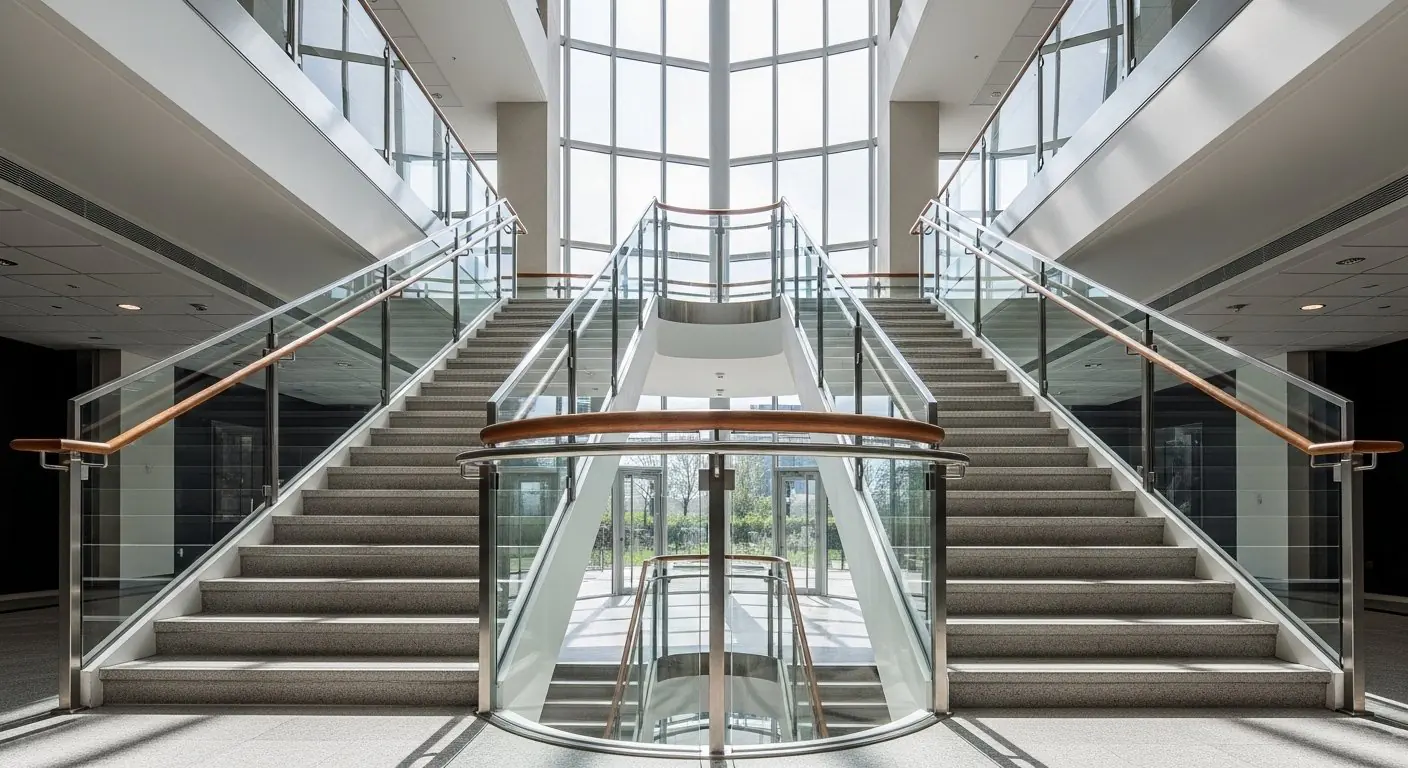 SS Post with Glass Infill — Sun Railings commercial railing system