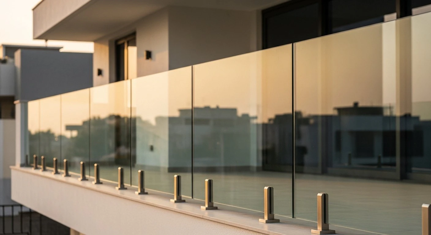 Bent glass lobby balustrade — Sun Railings Hyderabad