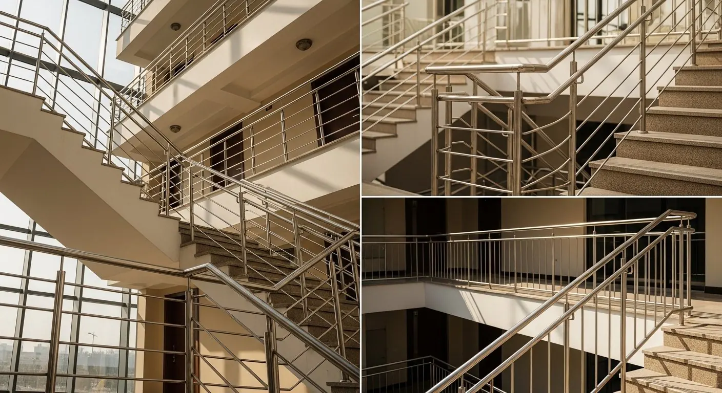SS304 staircase handrail at institutional building — Sun Railings