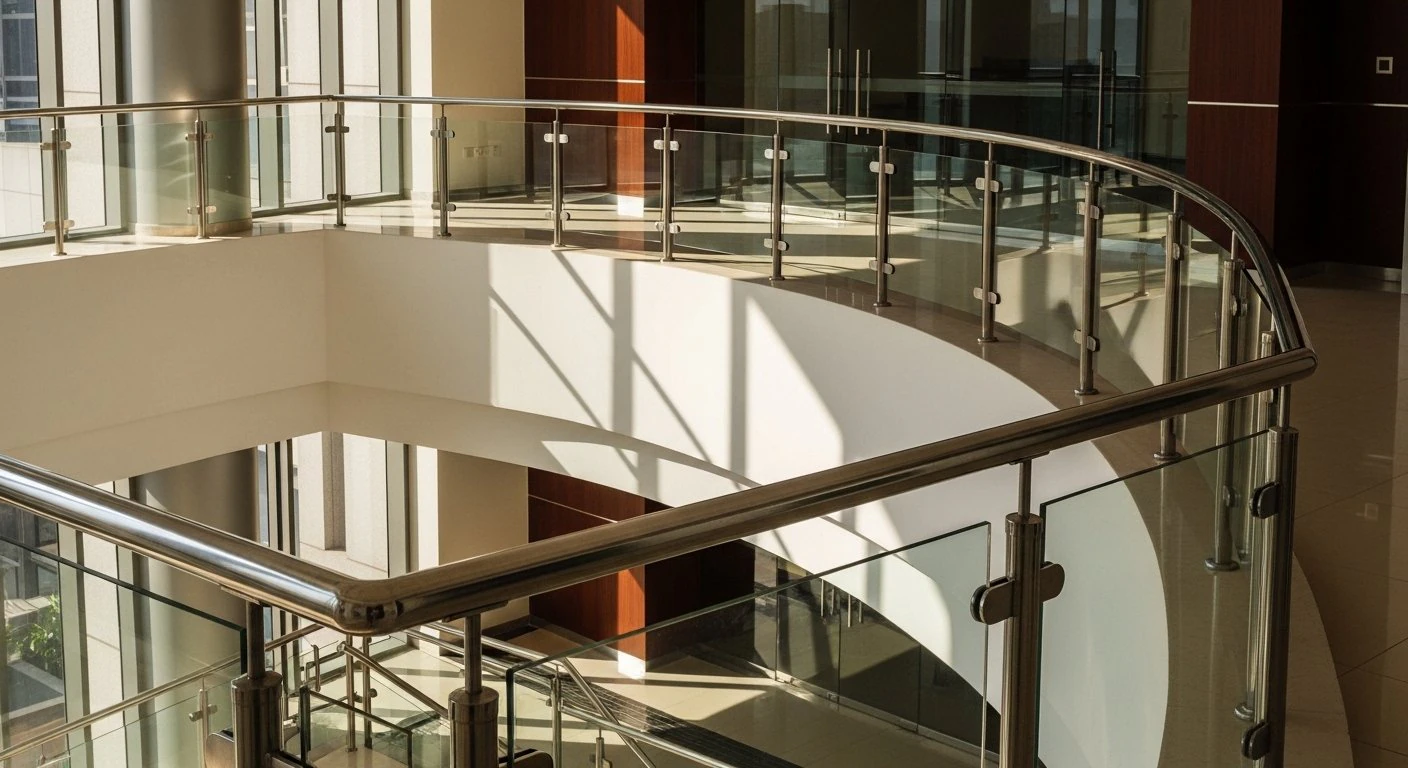 Commercial SS and glass railing at IT park campus — SS railing manufacturer Hyderabad B2B